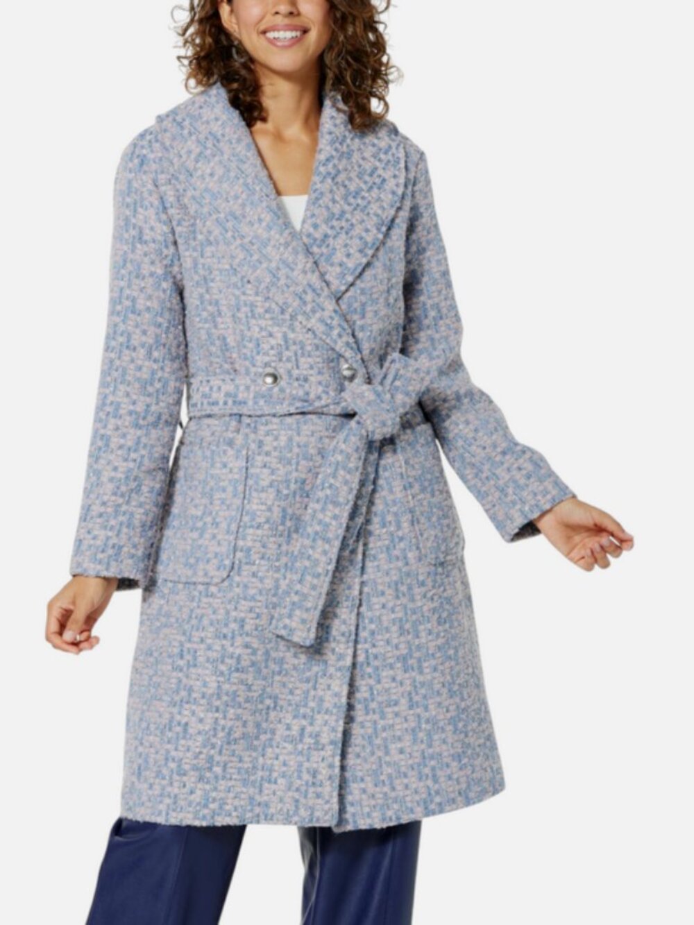 Kathy Ireland Women's Shawl Collar Robe Coat Blue Pink